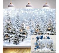 CINRAY Toile de fond pour photographie de forêt hivernale 2,4 x 1,8 m Sapins de Noël Flocons de neige Scène de merveilles d'hiver Arrière-plan Fête de Noël Décorations de vacances Fournitures