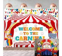 CINRAY Toile de fond « Welcome to The Carnival » - 1,8 x 1,2 m - Thème cirque - Pour fête de carnaval - Pour fête de cirque - Pour anniversaire, fête prénatale - Accessoires photo