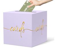 CINSOEN Boîte à cartes violet clair avec motif feuille d'or - Anniversaire, mariage, fête, remise de diplôme, fête prénatale, retraite, anniversaire de mariage, Saint-Valentin, ticket de tombola et