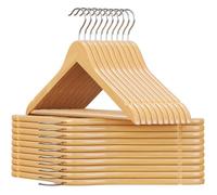 Cintre Bois, Lot de 20, avec Encoches Antiglisse, Barre Antiglisse pour Pantalons, Crochet Pivotant 360°, Couleur Boisée et Argent