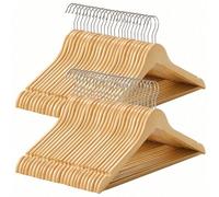 Cintre Bois, Lot de 50, avec encoches Antiglisse, Barre Antiglisse pour pantalons, Couleur Boisée et Argent