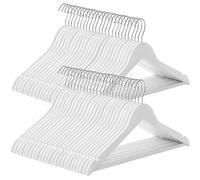 Cintre Bois, Lot de 50, avec Encoches Antiglisse, Barre Antiglisse pour Pantalons, Crochet Pivotant 360°, Blanc et Argent
