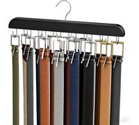 Cintre de ceinture pour placard Max 42 ceintures, organisateur de ceinture, accessoires de placard avec 14 crochets, support de ceinture en bois robuste pour organiseurs de placard et rangement - Noir
