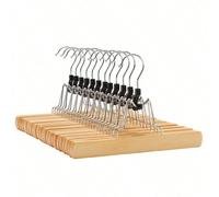 Cintre de Jupe en Bois, Lot de 12, Porte-pantalons Antidérapant avec Pince Pleine Largeur, pour Pantalons, Couleur Boisée