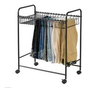 Cintre de Pantalon Noir avec 4 Roues, 20 Cintre de Rangement pour Pantalons, Organisateur d’Armoire, Chariot Roulant, Support de Rangement pour Pantalon, écharpe, Serviette 60×70×35cm
