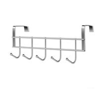 Cintre de porte en acier inoxydable avec 5 crochets pour chapeaux, ceintures, écharpes, clés, vestes dans la salle de bain, le garage ou l'arrière de la porte (argenté)