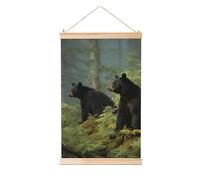 Cintre en bois à suspendre, affiches murales imprimées ours noirs sur toile, œuvre d'art vintage, peinture murale, bannière, tapisserie pour décoration d'intérieur, 30,5 x 45,7 cm