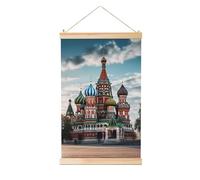 Cintre en bois à suspendre - Poster mural - Cathédrale Saint-Basilic rouge à Moscou - Œuvre d'art vintage - Peinture murale à suspendre - Tapisserie pour décoration d'intérieur - 40,6 x 61 cm