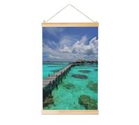 Cintre en bois à suspendre - Poster mural - Impression de paysage des Maldives - Œuvre d'art vintage - Peinture murale - Bannière pour décoration d'intérieur - 91,4 x 61 cm