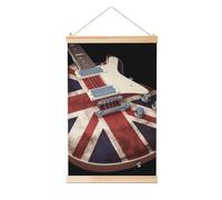 Cintre en bois à suspendre - Poster mural - Impression guitare - Drapeau britannique - Œuvre d'art vintage - Peinture murale - Bannière pour décoration d'intérieur - 91,4 x 61 cm