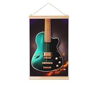Cintre en bois à suspendre - Poster mural - Impression guitare verte - Œuvre d'art vintage - Peinture murale - Bannière pour décoration d'intérieur - 30,5 x 45,7 cm