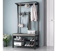 Cintre en métal robuste avec double crochets, portant à vêtements sur pied, porte-manteau avec 2 étagères, meubles d'entrée, pour salon, couloir, L : 80/100 cm