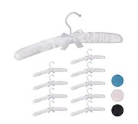 Cintre en Satin, Lot de 10, Cintre rembourré Doux, pour Vestes, Crochet Rotatif 360°, 38 cm, Noeud décoratif, Blanc