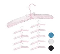 Cintre en Satin, Lot de 10, Cintre rembourré Doux, pour Vestes, Crochet Rotatif 360°, 38 cm, Noeud décoratif, Rose