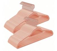 Cintre en velours, Lot de 50, Antiglisse, Barre à cravate, Crochet Pivotant 360°, Épaisseur 0,6 cm, Rose Clair et Rose Gold