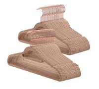 Cintre en Velours, Lot de 50, Antiglisse, Crochet Pivotant 360°, Épaisseur 0,6 cm, Longueur 43,5 cm, Marron Clair et Rose Gold