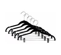 Cintre en velours noir avec pince, avec pinces réglables, pantalons, manteaux, robes - kit com 5 pièces