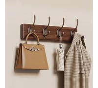 Cintre Mural en Métal avec 4 Crochets, Patère Murale pour Suspendre Manteaux Écharpes, Sacs À Main Et Autres, Design Élégant(Walnut,8 Hooks)