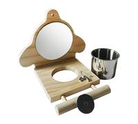 Cintre pour cage à oiseaux : jouet de branche grimpante en bois et acier inoxydable, station d'interaction avec miroir, accessoire pour paire de verres d'alimentation, accessoire attrayant pour jouer