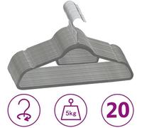 Cintres antidérapants - vidaXL - 20 pcs - Gris - Velours - Crochet rotatif 360°
