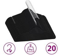 Cintres antidérapants - vidaXL - 20 pcs - Noir - Velours - Crochet rotatif 360°