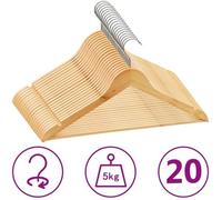 Cintres antidérapants - vidaXL - Bois dur - 20 pcs - Marron clair - Capacité 5 kg