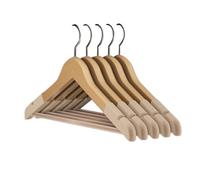 Cintres de Costumes, Lot de 5, Cintres en Bois Massif avec Encoches et Barre, Antidérapants pour Chemises, Manteaux, Vestes, Pantalons A3