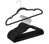 Cintres en velours, Lot de 30, avec encoches, Barre pour pantalons, Crochet Pivotant à 360°, Gain de place, Épaisseur 0,6 cm, Longueur de 43 cm, Noir