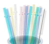 Cinvo Lot de 25 pailles réutilisables de 22,9 cm avec brosse de nettoyage - Pailles à paillettes - Incassable - Pailles en plastique dur sans danger pour les bocaux Yeti