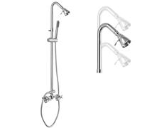 Cinwiny Kit de douche d'extérieur à montage mural en chrome poli avec douchette à main double poignées croisées avec barre coulissante réglable, système de robinet de douche exposé à double fonction