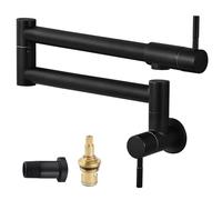 Cinwiny Robinet de remplissage mural noir mat pour évier de cuisine restaurant robinet commercial extensible avec bras oscillant pliable à double articulation à trou unique deux poignées NPT en acier