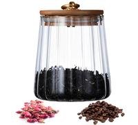 CINY Bocaux Conservation, Pot de Rangement En Verre Avec Couvercles En Bambou Anneau En Silicone Boîtes De Thé Scellées Pot De Bonbons Pour Le Stockage Épice Sucre Thé Café En Grains Nuts (Cône 650ml)