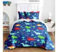 CINYE Bleue Dinosaure Couette Enfant sans Housse - Couette 120x150 cm + 1 Taie d'oreiller 40x60 cm - pour Bébé, Garçon - Parure De Lit AEC Dinosaure/Arbres/Volcans - 100% Microfibre