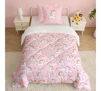 CINYE-Couette Licorne 3pc Fille Tempérée pour lit 1 Personne-100% Microfibre 370 GSM-Enfant 4 Saisons et 140 x 200 cm+ 2 Taies d'oreiller 65x65 cm - Sac Cadeau