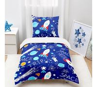 CINYE Housse De Couette 140×200 pour Garçon Enfant Parure De Lit avec Une Taie d'oreiller 65×65 cm Imprimé en 3D Rocket Cosmos Astronaut Microfibre Bleu