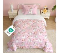 CINYE Rose Licorne Couette Enfant sans Housse - Couette 120x150 cm + 1 Taie d'oreiller 40x60 cm - pour Bébé, Fille - Parure De Lit AEC Licorne/Arc-en-Ciel - 100% Microfibre