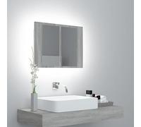 Cinyiqo Armoire à Miroir LED Sonoma Gris 60x12x45 cm Bois d'ingénierie,Meuble Vasque Salle De Bain,Meuble Salle De Bain Vasque