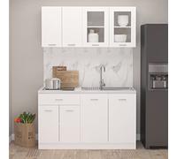 Cinyiqo Ensemble de Meubles de Cuisine 4 pcs Blanc Aggloméré,Meuble Four Et Micro Ondes,Olonne Four Encastrable