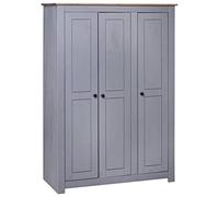 Cinyiqo Garde-Robe 3 Portes Gris 118x50x171,5 cm Pin Assortiment Panama,Armoire Chambre,Armoire De Rangement,Dressing Chambre