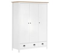Cinyiqo Garde-Robe à 3 Portes Hill Blanc 127x50x170 cm Bois pin Solide,Armoire Chambre,Armoire De Rangement,Dressing Chambre