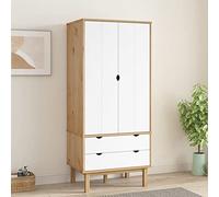 Cinyiqo Garde-Robe OTTA Marron et Blanc 76,5x53x172 cm Bois Massif pin,Armoire Chambre,Armoire De Rangement,Dressing Chambre