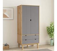 Cinyiqo Garde-Robe OTTA Marron et Gris 76,5x53x172 cm Bois Massif pin,Armoire Chambre,Armoire De Rangement,Dressing Chambre