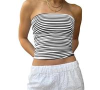 Cioatin Haut bandeau rayé sans bretelles Y2K Esthétique sans manches dos nu Crop Tank Sortir Été filles, noir/blanc, Taille M
