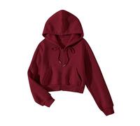 Cioatin Sweat à capuche court en polaire à fermeture éclair pour femme Y2K Automne Tendance Manches longues athlétique Entraînement Veste Pull, bordeaux, Large