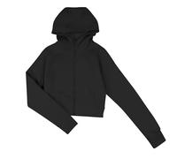 Cioatin Sweat à capuche court en polaire à fermeture éclair pour femme Y2K Automne Tendance Manches longues athlétique Entraînement Veste Pull, Z-Noir#02, Large