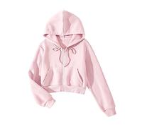 Cioatin Sweat à capuche court en polaire à fermeture éclair pour femme Y2K Automne Tendance Manches longues athlétique Entraînement Veste Pull, rose, Small