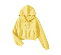 Cioatin Sweat à capuche court en polaire à fermeture éclair pour femme Y2K Automne Tendance Manches longues athlétique Entraînement Veste Pull, jaune, Medium