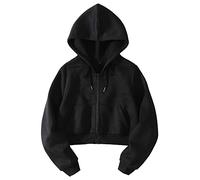 Cioatin Veste à Capuche Courte en Polaire à Manches Longues et à Fermeture éclair pour Femme, Noir, Medium