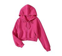 Cioatin Veste en polaire à manches longues pour femmes avec fermeture éclair, à capuche, courte, tendance Y2K, sweat-shirt d'entraînement pour l'automne, rose vif