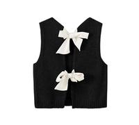 Cioatin Y2K Pull court sans manches en tricot à nouer dos nu avec col rond et dos ouvert, Noir Z, Taille L